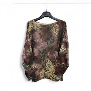 Floral Print Women's lightweight sweater in Brown and Olive